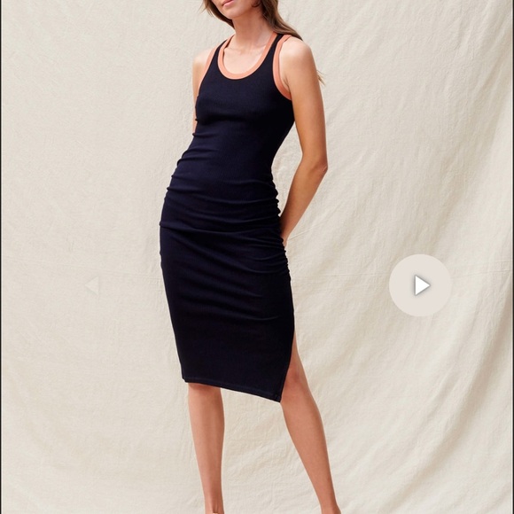 NWT! Sundry Navy Brick Color Block Ruched Tank Dress Side Slit Women’s Size XL - Picture 1 of 13